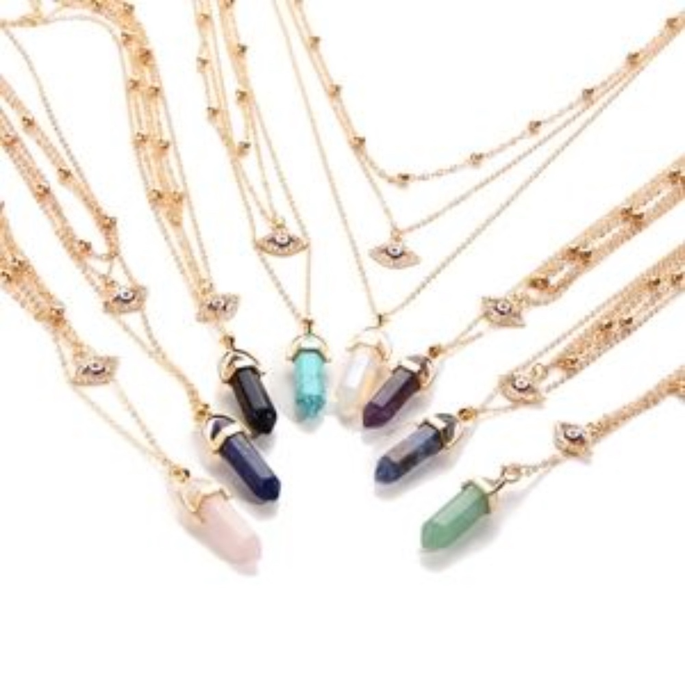 Gold Quartz And Evil Eye Necklace Choker Set - Picture 3 of 8